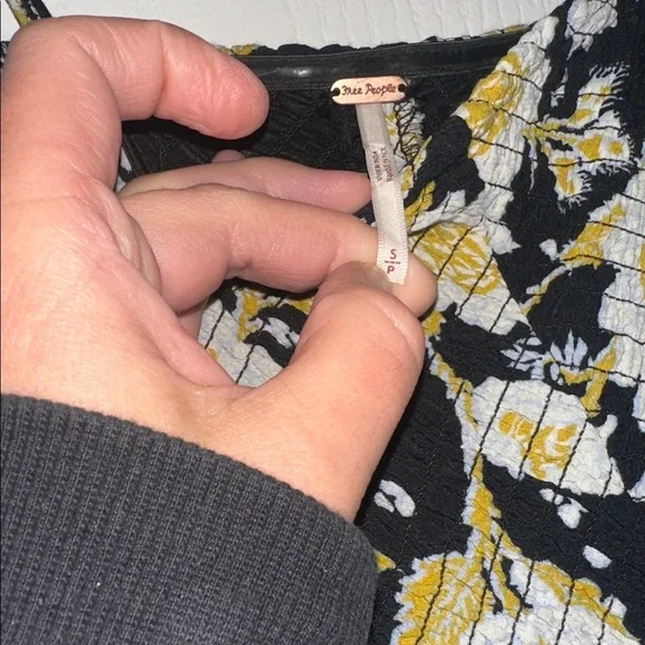 Free People Black Yellow Little of your Love Smocked Floral Jumpsuit size small - Picture 5 of 14